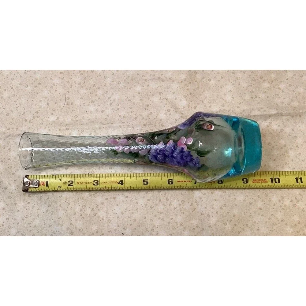 Blue Hand Painted Bud Vase Beautiful Pink & Purple Flowers Mother's Day Gift
